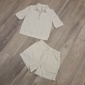 Dance & Marvel White Set Zip-Up Ruffle Trim Sleeve Around The Shoulders